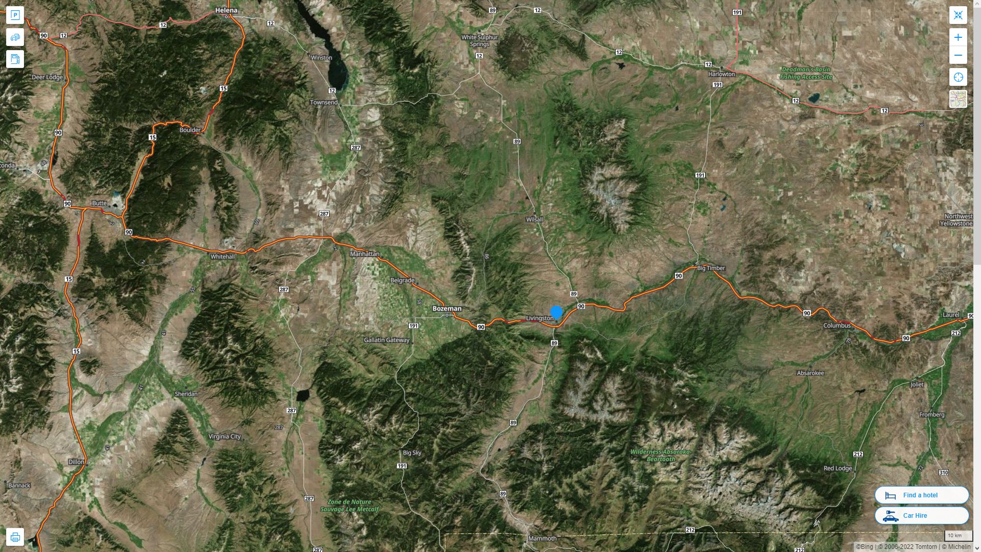 Livingston Montana Highway and Road Map with Satellite View